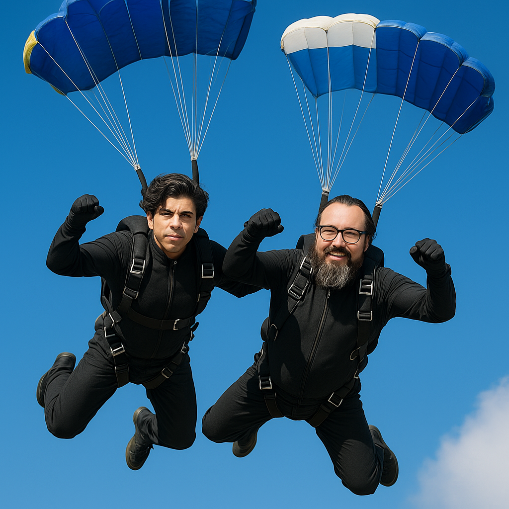 Dave and Oliver skydiving